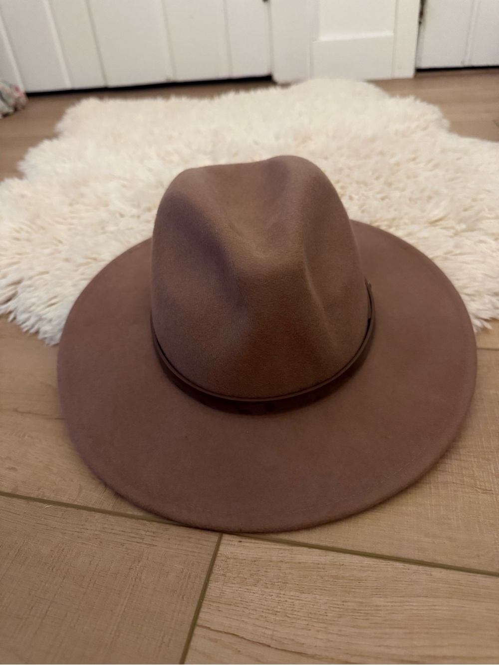 Free People Wide-Brim Felt Wool Cowgirl Cowboy Fedora Hat Brown Taupe